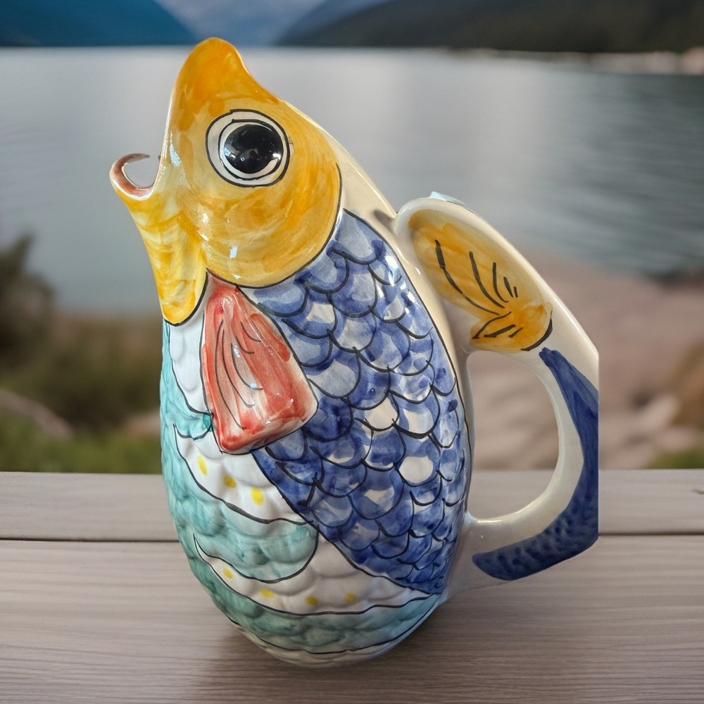 S Stefano "FISH" Shaped Camastra ME Desuir Italy ~ Pitcher ~ 10 1/4" Tall